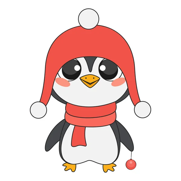 Lindo pingüino de Navidad en estilo de dibujos animados. Ilustración vectorial. — Archivo Imágenes Vectoriales