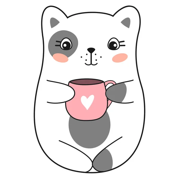 Pembe kupalı sevimli kawaii kedisi. Vektör illüstrasyonu. — Stok Vektör