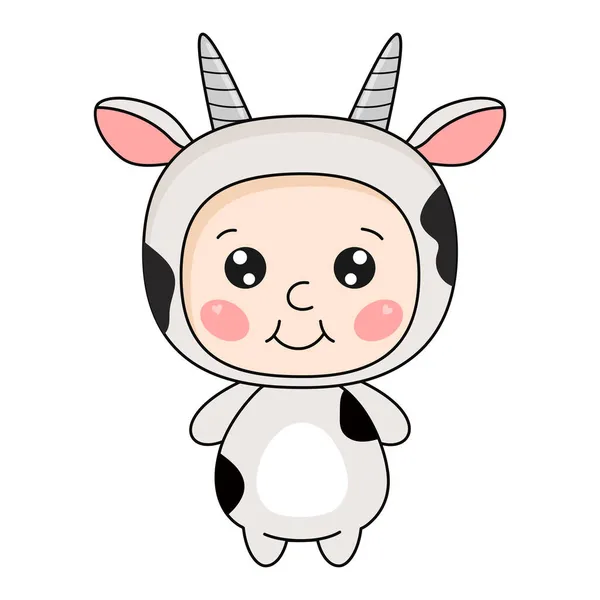 Lindo chico kawaii disfrazado de vaca. Ilustración vectorial. — Archivo Imágenes Vectoriales