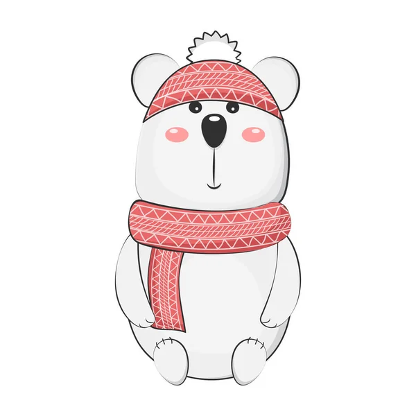 Mignon ours polaire en chapeau et écharpe. Illustration vectorielle. — Image vectorielle