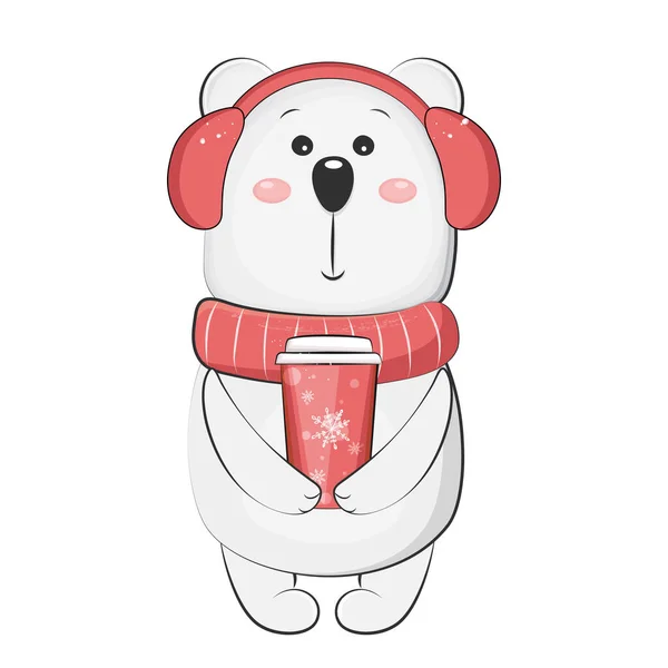 Mignon ours polaire en casque et écharpe. Illustration vectorielle. — Image vectorielle