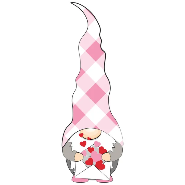 Mignonne Saint Valentin gnome avec les cœurs. Illustration vectorielle. — Image vectorielle
