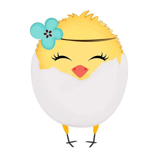 Cute baby chick in eggshell. Easter vector illustration. — Stockvektor