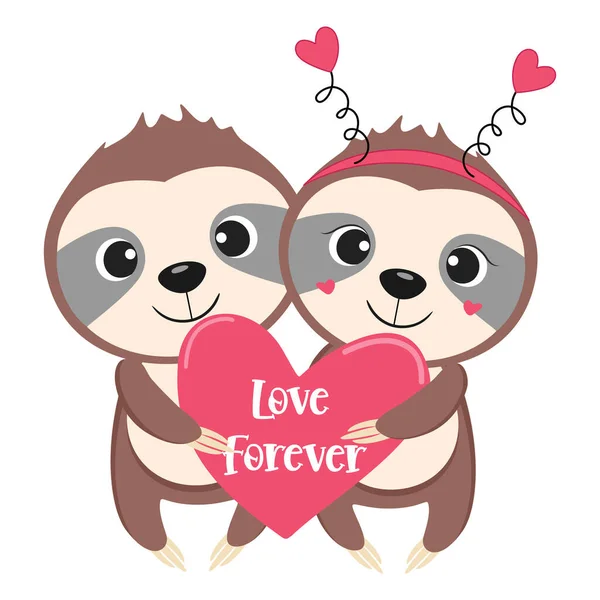 Sloth couple vector illustration. Love forever. — Archivo Imágenes Vectoriales