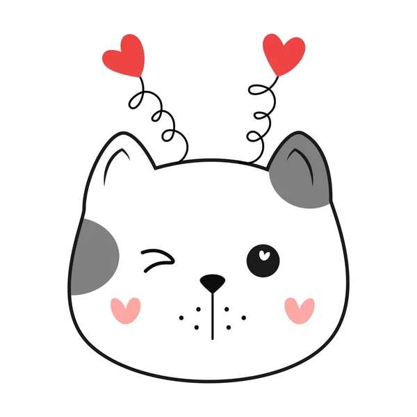 可爱的涂鸦猫与心脏。矢量说明. — 图库矢量图片