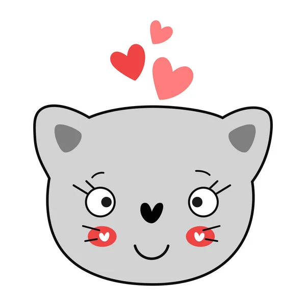 可爱的涂鸦猫与心脏。矢量说明. — 图库矢量图片