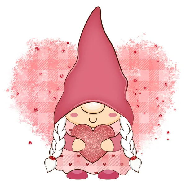 Mignon gnome Saint Valentin avec coeur. — Photo