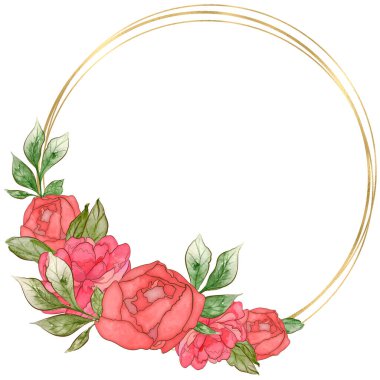 Şakayık çiçekli geometrik altın çerçeve.