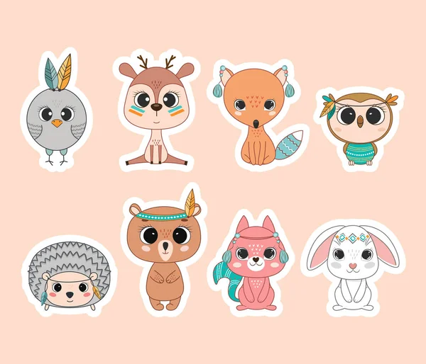 Cute Cartoon Forest Characters Woodland Animals Vector Stock Illustration — Archivo Imágenes Vectoriales