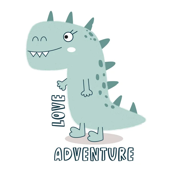 Cute Cartoon Dinosaur Love Adventure Dino World Vector Stock Illustration — Stockvector