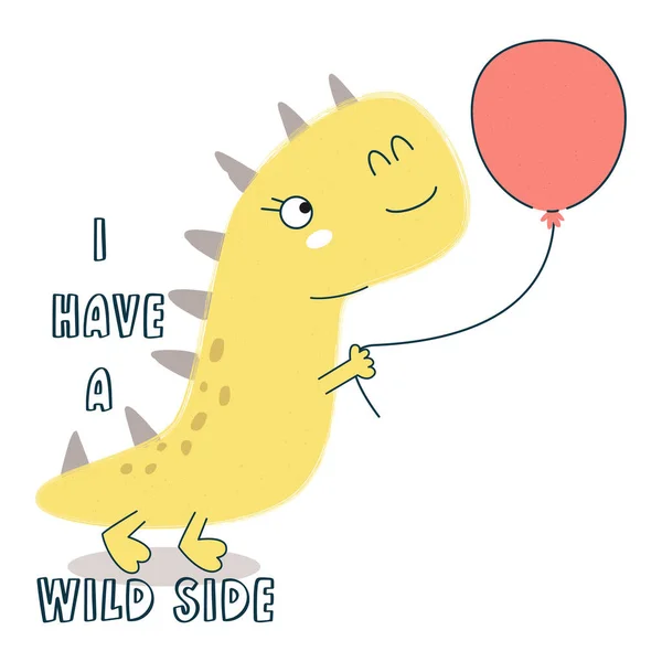 Cute Cartoon Dinosaur Have Wild Side Dino World Vector Stock — Stockvector