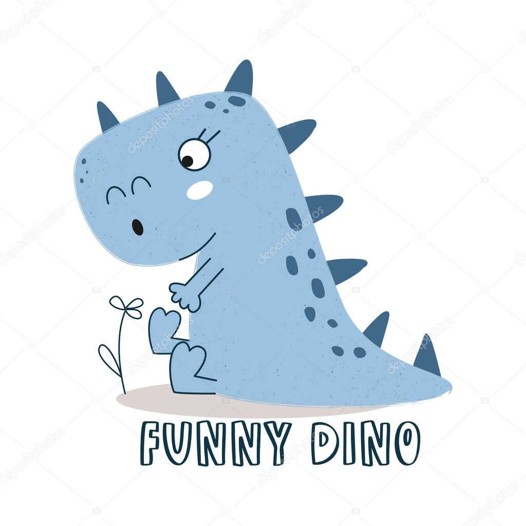 Cute Cartoon dinosaur. Funny Dino. world. Vector stock illustration. 