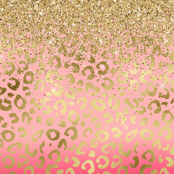 Golden Leopard Print Texture Gold Glitter Gradienr Background Illustration — Stockfoto