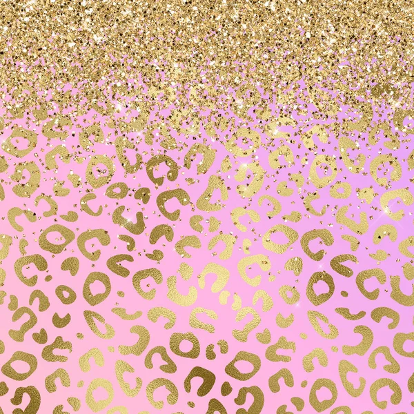 Golden Leopard Print Texture Gold Glitter Gradienr Background Illustration — Stockfoto