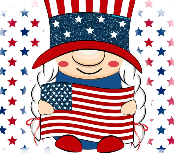 4th of July Patriotic American gnome. Independance day illustration.