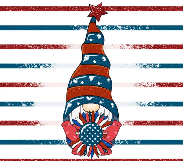 Juli Patriotischer Amerikanischer Gnom Illustration Zum Unabhängigkeitstag — Stockfoto