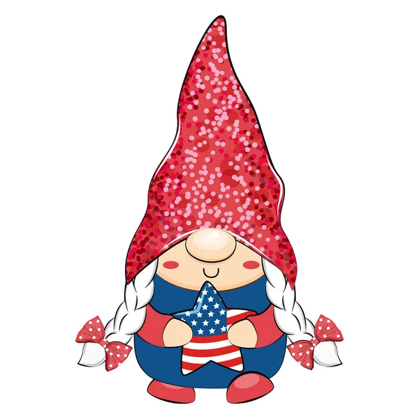 4Th July Patriotic American Gnome Independance Day Vector Illustration — Stock Vector