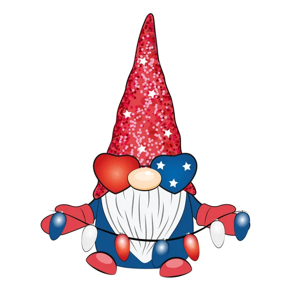 4Th July Patriotic American Gnome Independance Day Vector Illustration — Vettoriale Stock