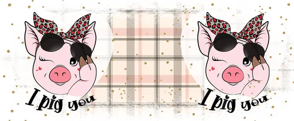 Pig You Quote Cute Piggy Bow Heart Glasses Stock Illustration — Photo