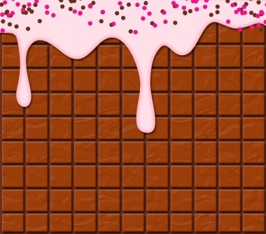 Melting pink creme on chocolate bar texture. High quality illustration