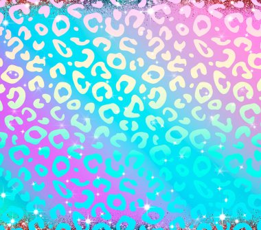 Iridescent shiny rainbow texture with leopard print. High quality illustration