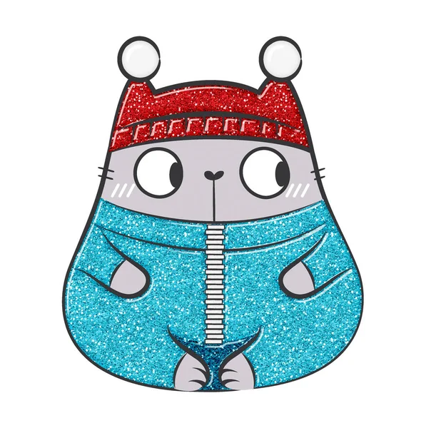 Christmas Doodle Fat Cat Glitter Style Stock Illustration — Photo