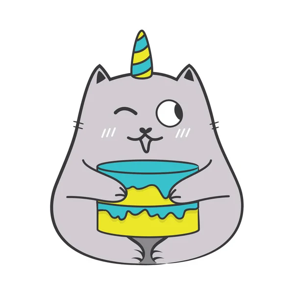 Fat Cat Birthday Party Doodle Illusstration Cartoon Vector Vector Illustration — Stockvektor