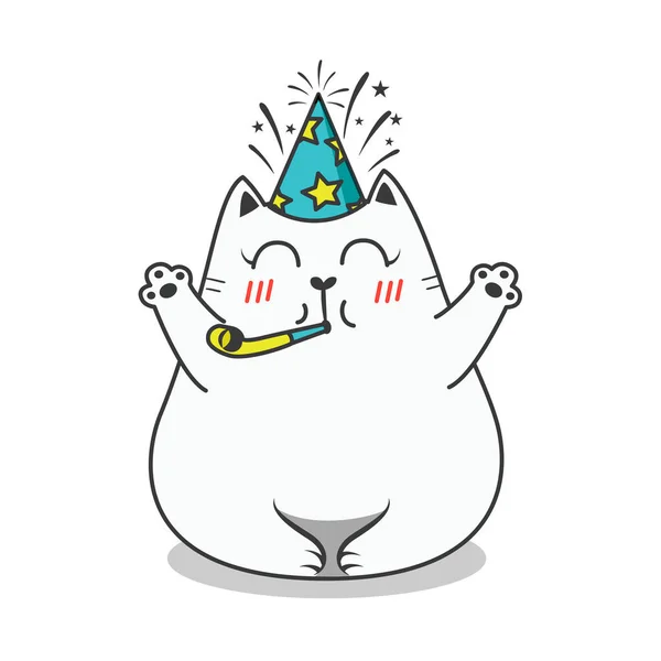 Fat Cat Birthday Party Doodle Illusstration Cartoon Vector Vector Illustration — Stockvektor