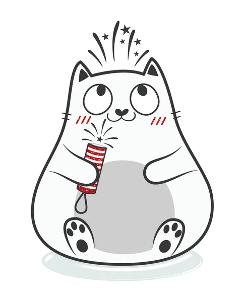 Christmas Doodle Fat Cat Glitter Style Stock Illustration — Stockfoto