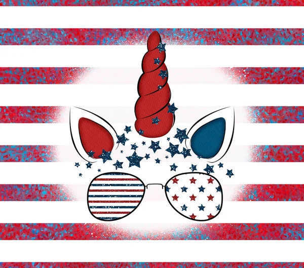 Patriotic Unicorn Face 4Th July High Quality Illustration — Stok fotoğraf