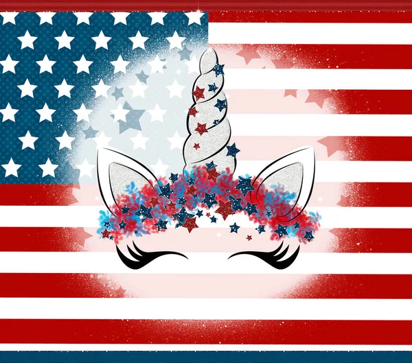 Patriotic Unicorn Face 4Th July High Quality Illustration — 图库照片