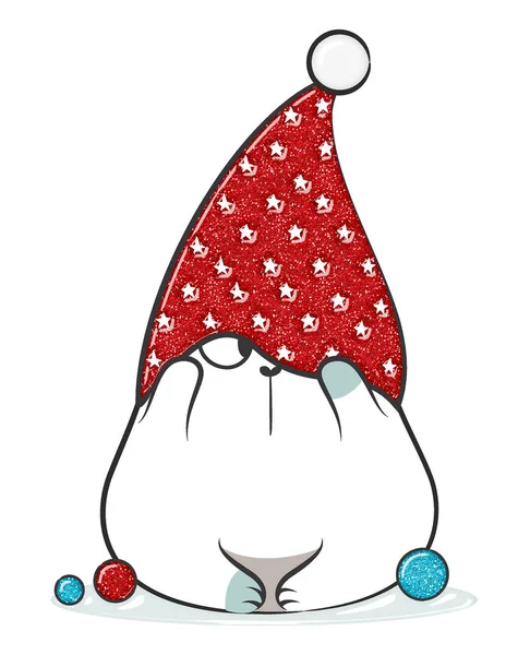 Christmas doodle fat cat in glitter style. Stock illustration.