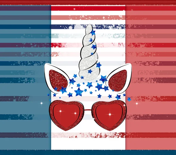 Patriotic Unicorn Face 4Th July High Quality Illustration — Stok fotoğraf