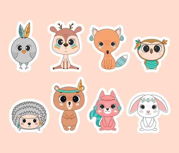 Cute Cartoon Forest Characters Woodland Animals Vector Stock Illustration — Archivo Imágenes Vectoriales