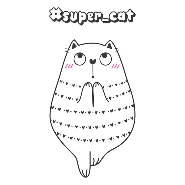 Vector Doodle Cats Illustrations Kitten Quotes Cartoon Animals Cute Kitty — Vetor de Stock