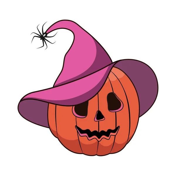 Calabaza Halloween Con Sombrero Diseño Ilustración Vector Bruja — Vector de stock