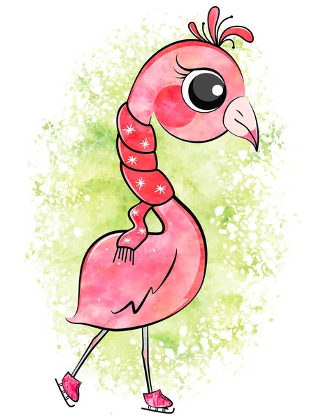 Cute Pink Flamingo Christmas Garland Stock Illustration — Fotografia de Stock