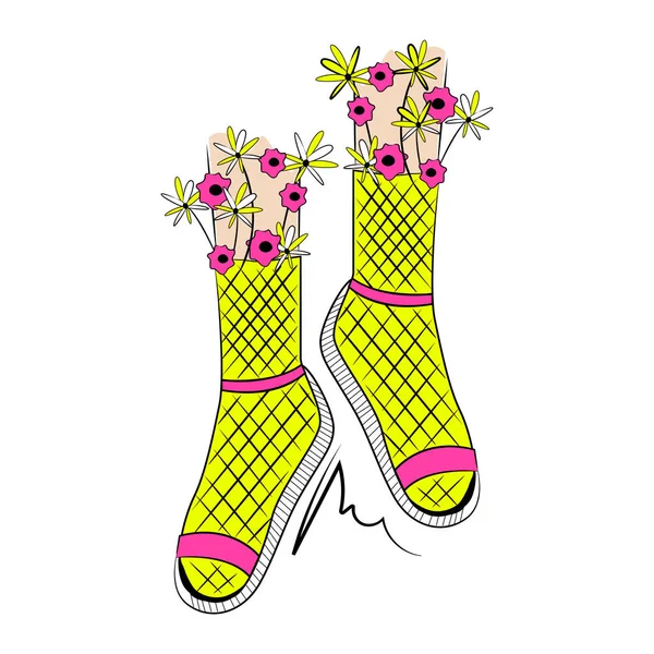 Female Feet Flowers Socks Vector Stock Illustration — Archivo Imágenes Vectoriales