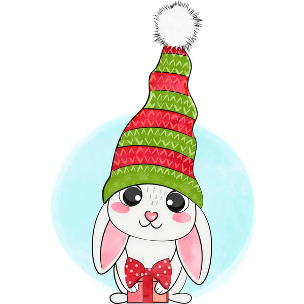 Cute Cartoon Merry Christmas Bunny Stock High Quality Illustration — Stok fotoğraf