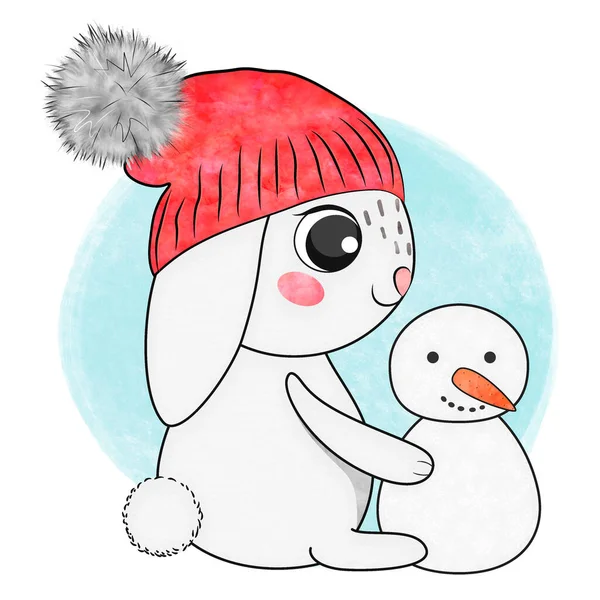 Cute cartoon Merry Christmas bunny. Stock high quality illustration.