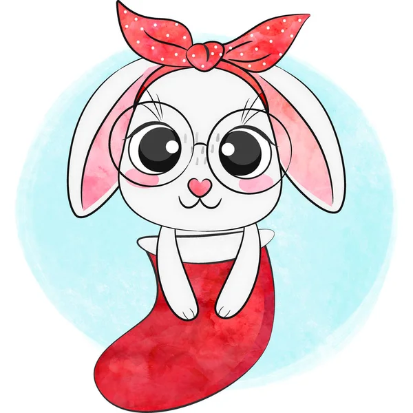Cute Cartoon Merry Christmas Bunny Stock High Quality Illustration — Zdjęcie stockowe