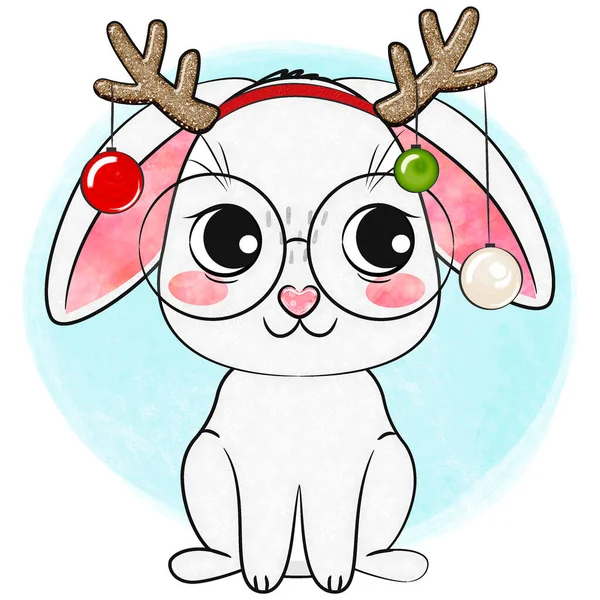 Cute cartoon Merry Christmas bunny. Stock high quality illustration.