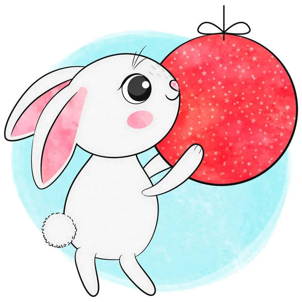 Cute Cartoon Merry Christmas Bunny Stock High Quality Illustration — Stockfoto