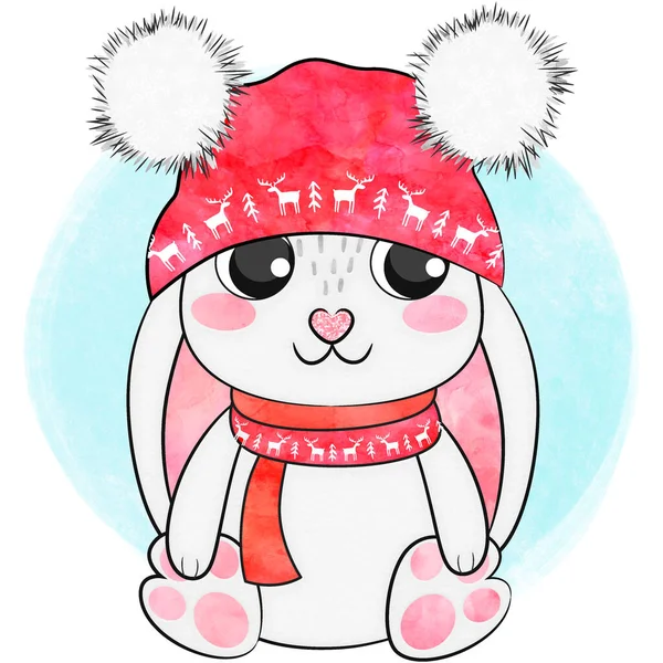 Cute Cartoon Merry Christmas Bunny Stock High Quality Illustration — Photo