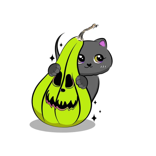 Хэллоуинская Кошка Стиле Каракулей Векторная Иллюстрация — стоковый вектор