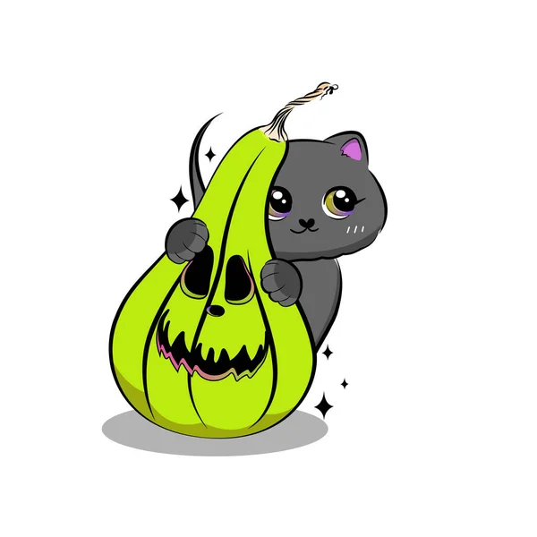 Halloween Cat Doodle Style Vector Stock Illustration — Stock Vector