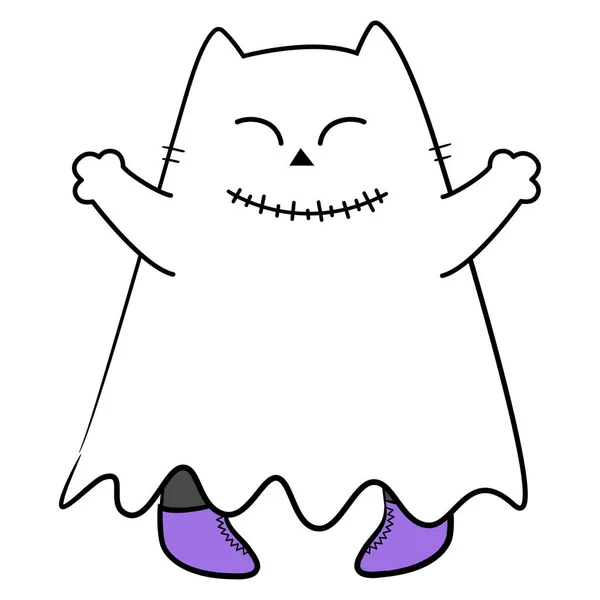 Cute Halloween Cat Doodle Style Vector Stock Illustration — 图库矢量图片