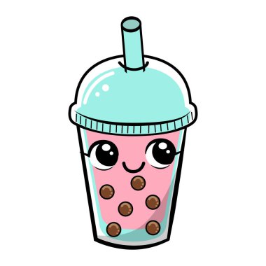 Cute bubble tea character in cartoon style. Vector illustration design.