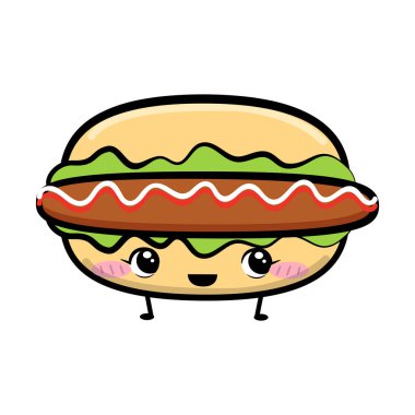 Cute kawaii hamburger character. Vector stock illustration.