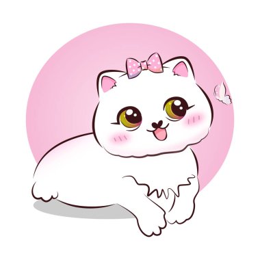Cute sweet pink kitty. Vector stock illustration. 
